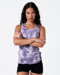 LYFTLYFE women’s gym tank in purple sponge print, shown from the front.