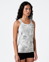 Right side view of LYFTLYFE women’s tank in grey highlighting side seam and racerback fit.