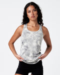Full front pose of the grey women's performance tank top.