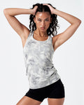 LYFTLYFE women’s gym tank in grey sponge print, shown from the front.