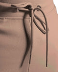 Detail shot of custom LYFTLYFE drawstring and elastic waistband in taupe. 