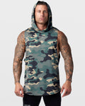 Limitless Men’s Sleeveless Hoodie in green camo, with a reflective center chest logo and wide shoulder cut.