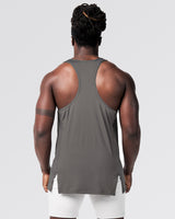 Racerback cut back view of Power Stringer tank in grey. 