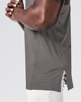 Close-up of side mesh detail on grey gym stringer.