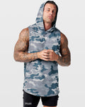 Limitless Men’s Sleeveless Hoodie in grey camo, with a reflective center chest logo and wide shoulder cut.
