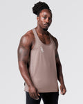 Mesh-paneled athletic tank right side profile in rose. 