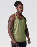 Right Side angle of men's gym stringer in green showing mesh panel.