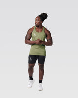 Full body fit of Power Stringer in green. 