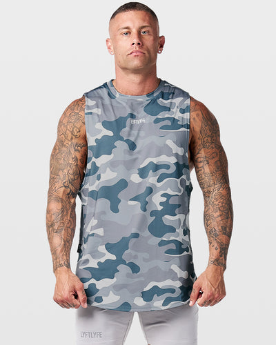 Camouflage sleeveless shirt on a gray background