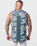 Limitless Men’s Cut Sleeve in grey camo, back view showcasing breathable mesh panel and loose fit.