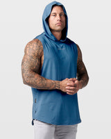 Right Side view of off-white Limitless Sleeveless Hoodie featuring split hem and ergonomic sleeveless cut.