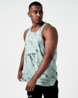 Green marble workout tank, LYFTLYFE branding centered on chest.
