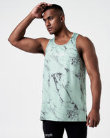 High-performance green markble tank with stretch fit, full front view.