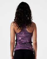 Back side view of LYFTLYFE marble tank with racerback cut in dark purple.