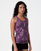 Right side view of LYFTLYFE marble tank with racerback cut in dark purple.