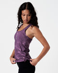Women's dark purple marble workout tank shown from side with smooth seams.