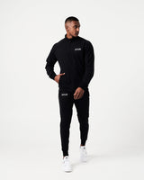 Men’s ergonomic black joggers with a high-performance fabric blend and the Lyftlyfe logo near the right pocket.