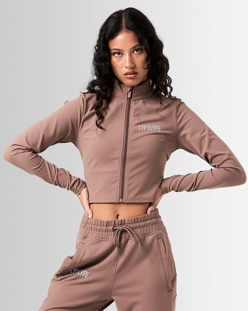 Breathe Women's Zip Up Crop - Chocolate - LYFTLYFE APPAREL