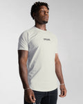 Right side view of Men’s Contour T-Shirt in off-white, crafted with moisture-wicking fabric and a fitted cut for everyday movement.