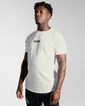 Left side view of Men’s Contour T-Shirt in off-white, crafted with moisture-wicking fabric and a fitted cut for everyday movement.