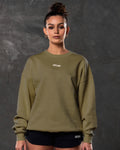 Women’s fleece crewneck in green with ribbed hems, a clean oversized design, and bold 3D Lyftlyfe branding on the chest.