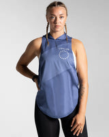 Women’s Blue Dominance Sleeveless Hoodie, featuring a lightweight hood and breathable performance fabric.