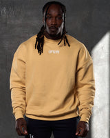 Men’s ultra-soft yellow crewneck sweater with oversized fit, cotton-polyester blend, and bold 3D Lyftlyfe branding.