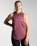 Women’s Dominance Hoodie in prune, highlighting a scoop hem, soft stretch fabric, and ergonomic fit.