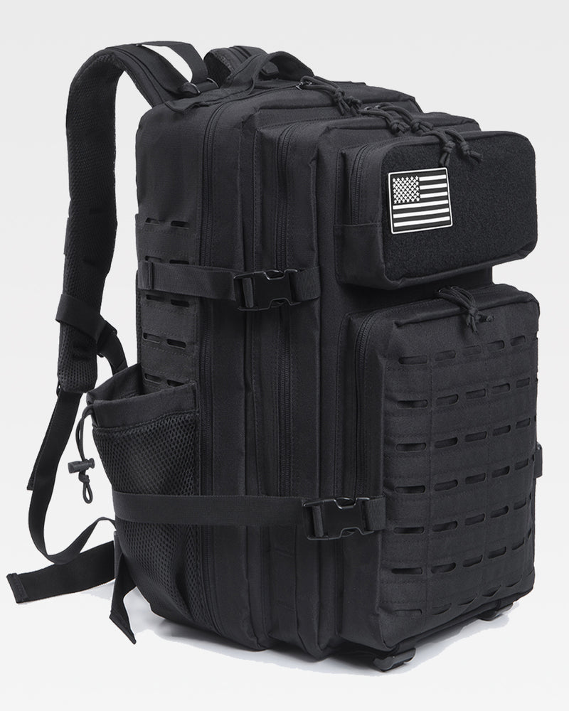 45L Tactical Backpack in black with 2 side pockets