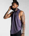 Left side view of Men’s Dominance Sleeveless Hoodie in purple, highlighting its athletic fit and premium performance fabric.
