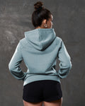 LYFTLYFE women's hoodie in slate color showing clean back seam and fit.