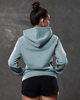 LYFTLYFE women's hoodie in slate color showing clean back seam and fit.