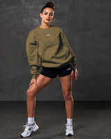 Women's Adapt Crew in green with a white Lyftlyfe chest logo and premium plush fleece.