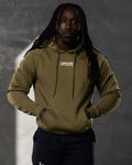 Front shot of men's Elite hoodie in green, featuring plush fleece and tonal drawstrings.