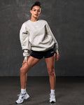 Women’s  Adapt Crew in sand (off-white) featuring a relaxed oversized fit, centered Lyftlyfe chest logo, and soft fleece fabric.