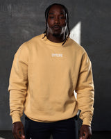 Men’s oversized yellow crewneck sweater with ultra-plush fleece fabric, white Lyftlyfe logo on the chest, and ribbed cuffs and hem.