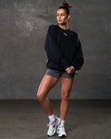 Women’s Adapt Crew in black with lightweight fleece fabric, ribbed details, and Lyftlyfe logo.