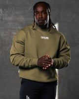 Front-facing men’s crewneck in green featuring ribbed cuffs, a centered Lyftlyfe logo, and ultra-plush fleece for comfort.