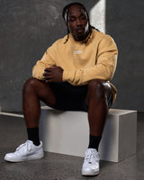 Men’s fleece crewneck in yellow with a clean, oversized design, ribbed hems, and a white Lyftlyfe chest logo.