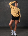 Women’s ultra-soft yellow crewneck sweater with lightweight fleece fabric, ribbed details, and a white Lyftlyfe logo on the chest. 