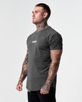 Left side angle of the dark grey Contour Men’s T-Shirt, featuring a soft, stretchable cotton blend and a sleek, athletic fit.
