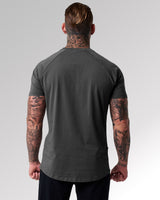 Back view of the dark grey Contour Men’s T-Shirt, featuring a soft, stretchable cotton blend and a sleek, athletic fit.