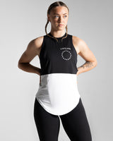 Women's two-panel sleeveless shirt, black and white, featuring wide arm openings, anti-odor technology, and a Lyftlyfe logo on the left chest.
