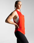 Women’s sleeveless tank top with lightweight, wrinkle-resistant fabric and breathable stretch materials, shown from the right hand side.
