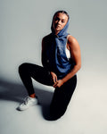 Women’s sleeveless gym hoodie in blue, designed with antibacterial and moisture-wicking stretch fabric for workouts.