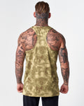 Back view of racerback gym stringer in green sponge print finish.