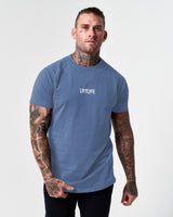 Men’s Contour T-Shirt in blue, featuring a fitted design, soft crew neckline, and a white LYFTLYFE logo on chest.