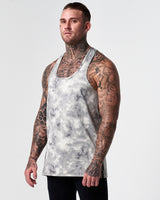 Right side profile of men's grey gym stringer with LYFTLYFE logo on chest.