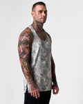 Left side profile of men's grey gym stringer with LYFTLYFE logo on chest.