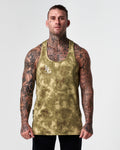 Bold green sponge print men’s stringer featuring front logo and extended cut.